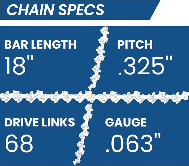 Zentop Carbide Chainsaw Chain 18 Inch, 063" Gauge, 325" Pitch, 68 Drive Links, Fits Stihl 025, 025C, MS 250, MS 250 C, MS 250 C-BE, MS 251, MS 251 C, MS 251 C-BE, OEM Stihl 26RS68 and More, 1 Pack - Image 3